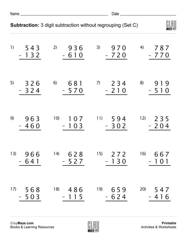 Math Worksheets For 3rd Grade Addition And Subtraction