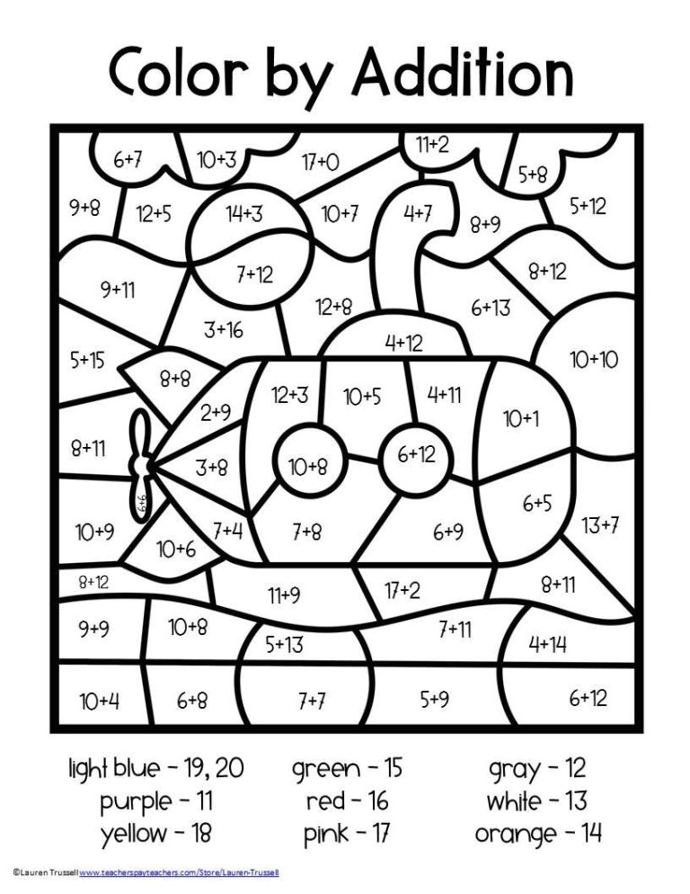 Addition Coloring Worksheets Pdf