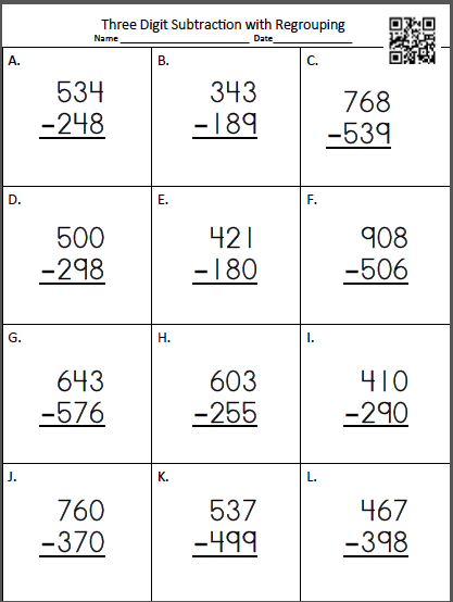 3 Digit Subtraction Worksheets With Regrouping