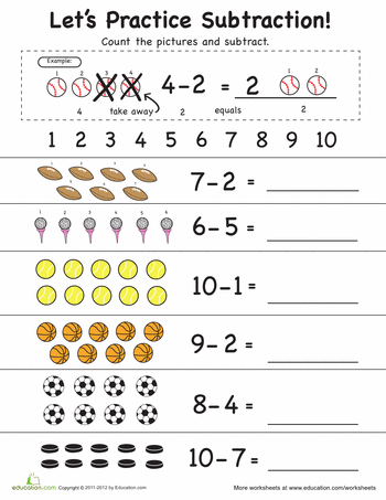 Subtraction Worksheets For Kindergarten Pinterest