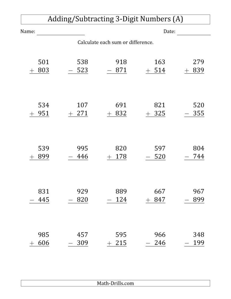 2nd Grade Mixed Addition And Subtraction Worksheets