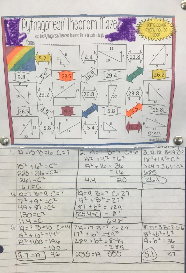 Pythagorean Theorem Worksheet Answer Key 8th Grade