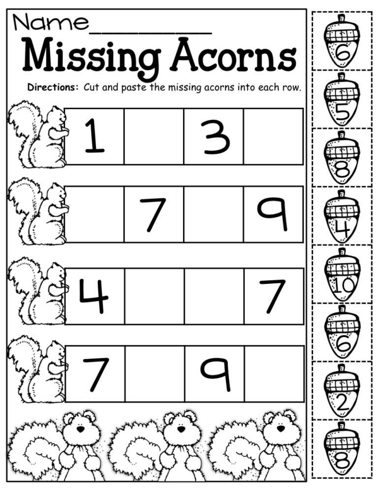 Math Worksheets For Kindergarten Cut And Paste