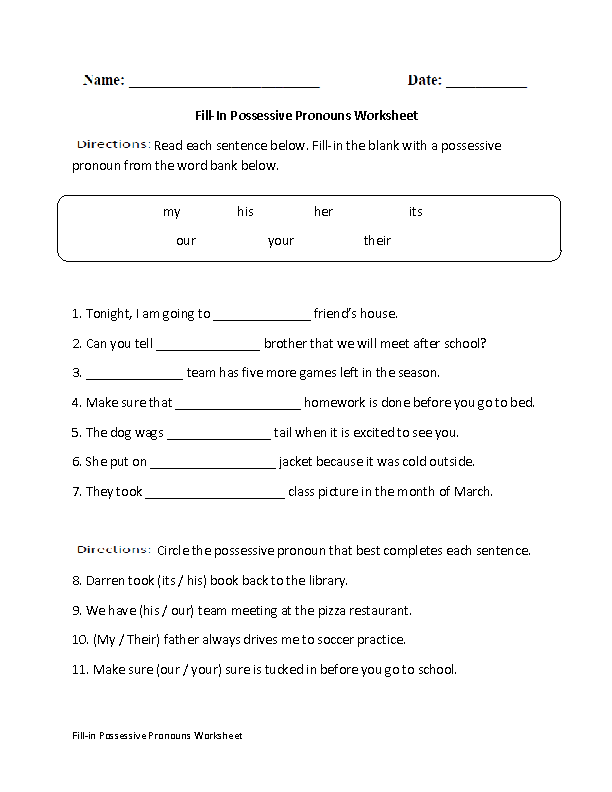 Personal Pronouns Worksheets For Grade 2