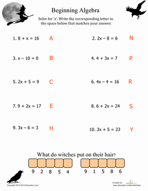 Basic Algebra Worksheets Printable