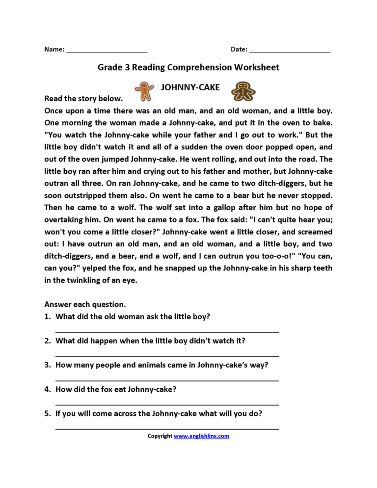 Printable Reading Comprehension Worksheets For Grade 3 Pdf