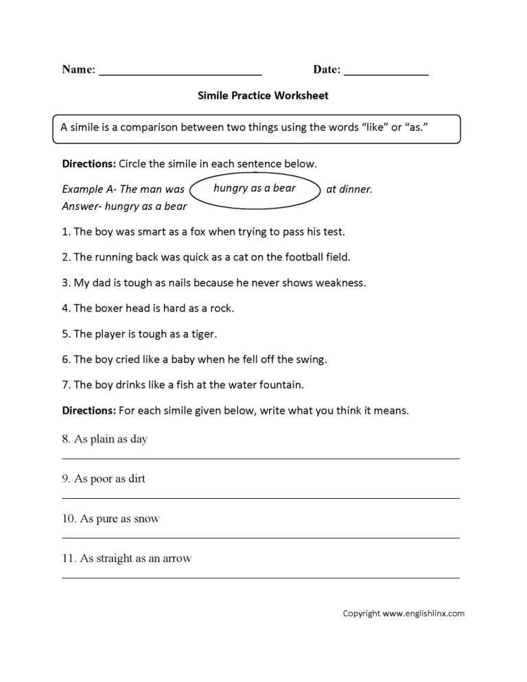 Literal And Figurative Language Worksheets With Answers