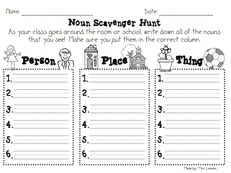 Nouns Worksheet For Kindergarten Pdf