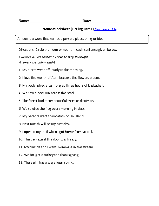 Kinds Of Nouns Worksheet For Grade 6