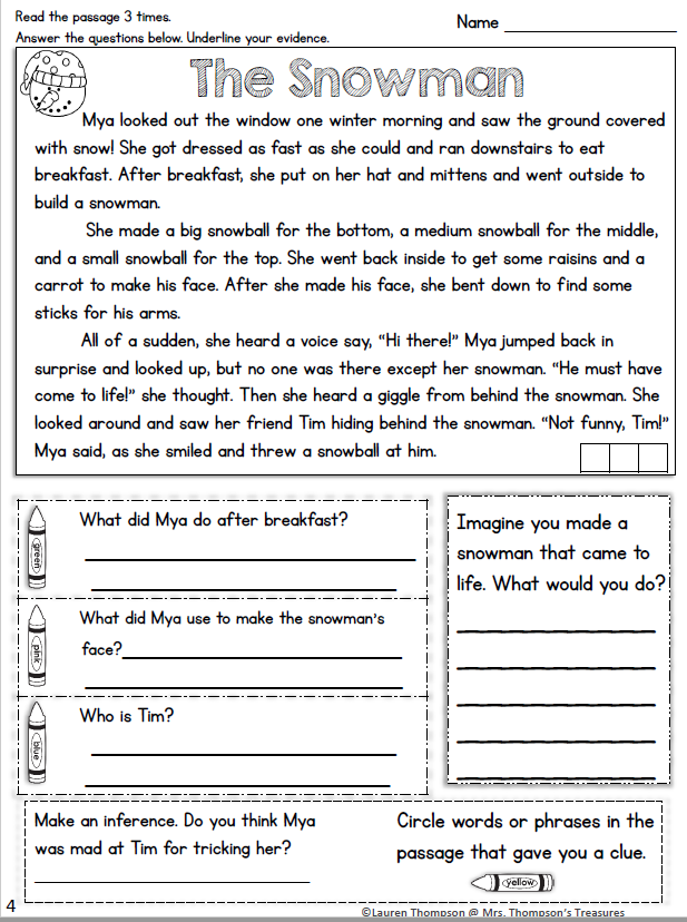 Reading Comprehension Worksheets Pdf Grade 3