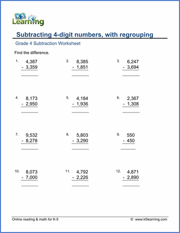 Subtraction Worksheets For Grade 4 With Answers