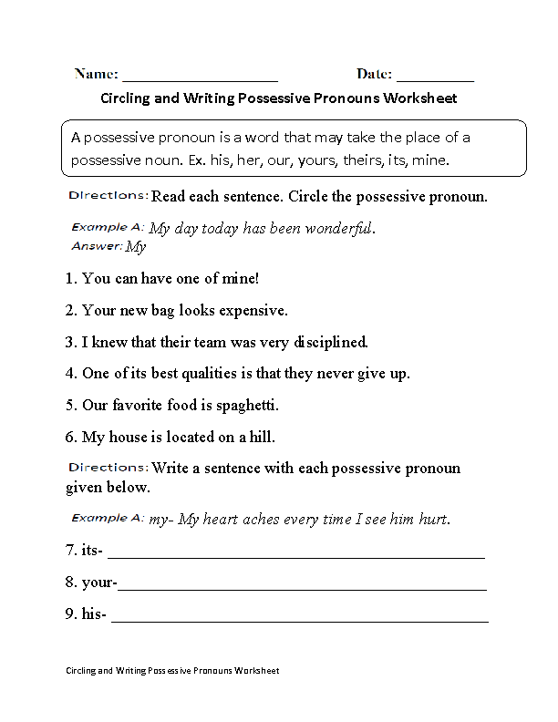 Grade 3 Possessive Pronouns Worksheets