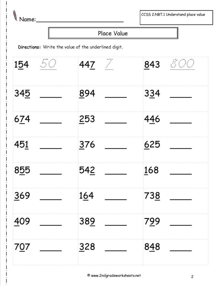 Math Worksheets For 4th Grade Place Value