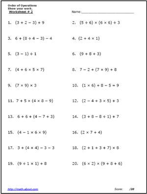 Printable Algebra Worksheets Grade 8