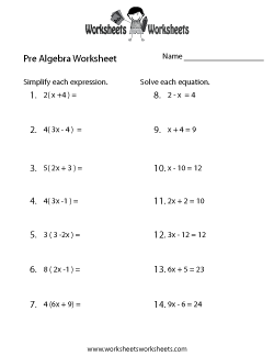 Pre Algebra Worksheets Printable