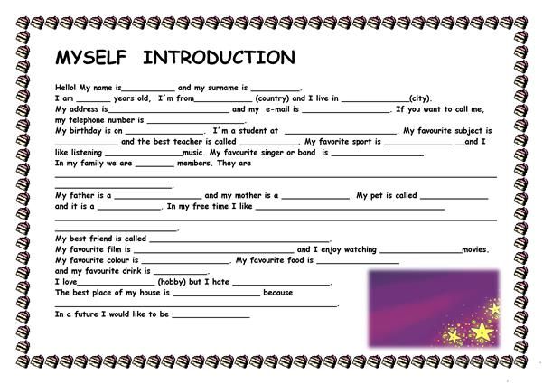 Self Introduction English Worksheets For Beginners Adults