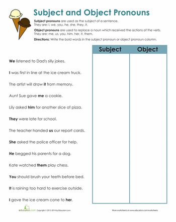 Object Pronouns Worksheets For Grade 2