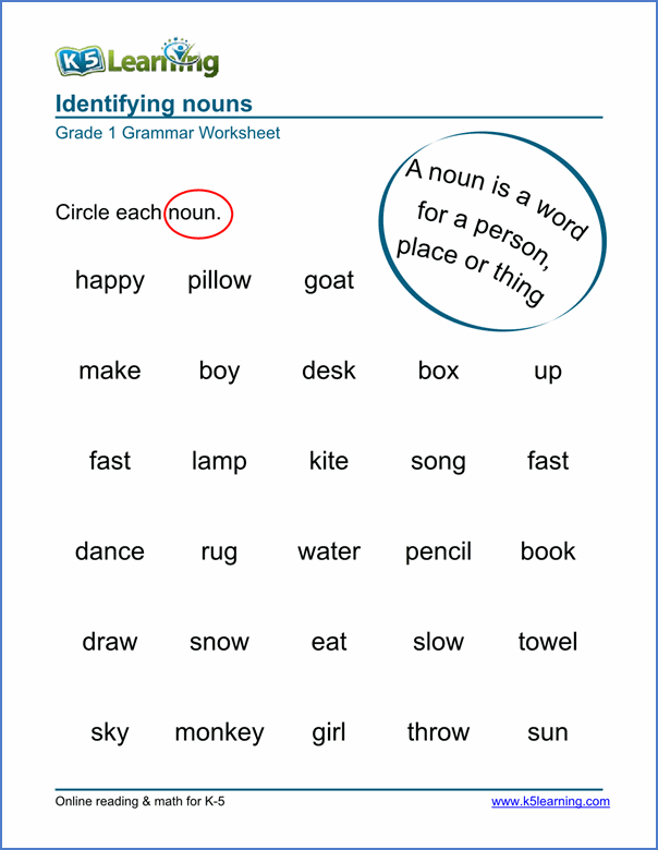 Nouns Worksheet For Grade 1 With Answers