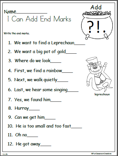 Free Punctuation Worksheets For Grade 1