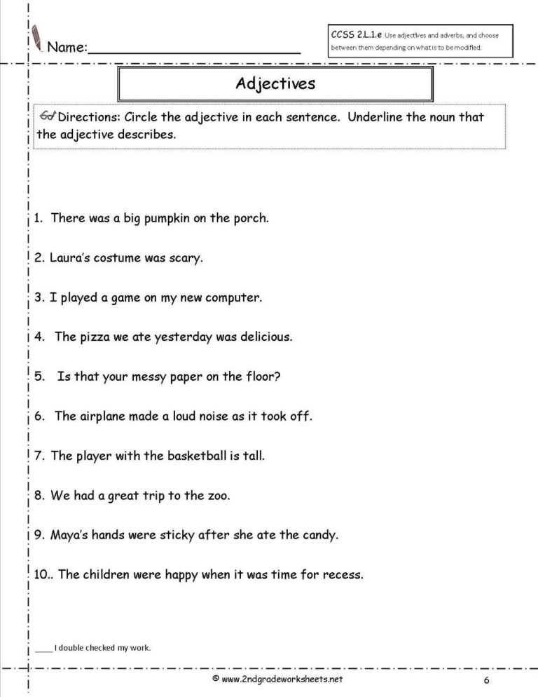 2nd Grade Adjectives Worksheets For Grade 2 Pdf