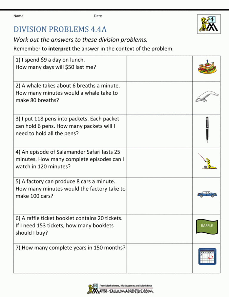 Division Worksheets Grade 4 With Answers