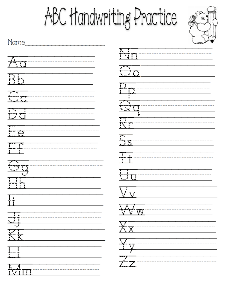 Handwriting Worksheets Pdf Free