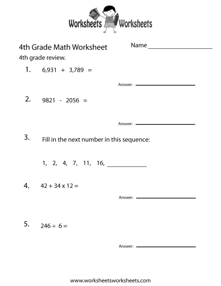 Fun Free 4th Grade Math Worksheets