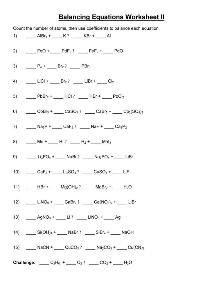 Balancing Equations Worksheet 2 Answer Key