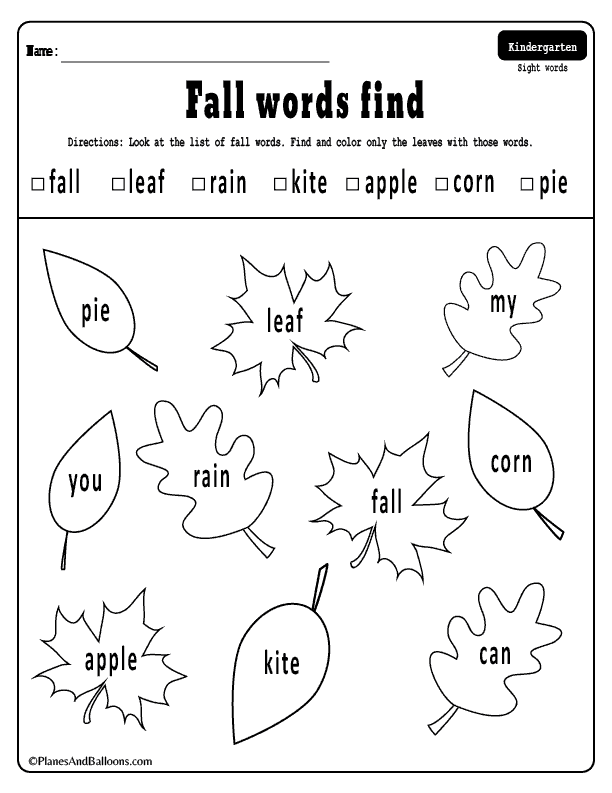 Fall Worksheets Pdf