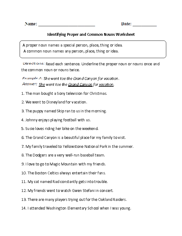 Common Nouns Worksheet 2nd Grade