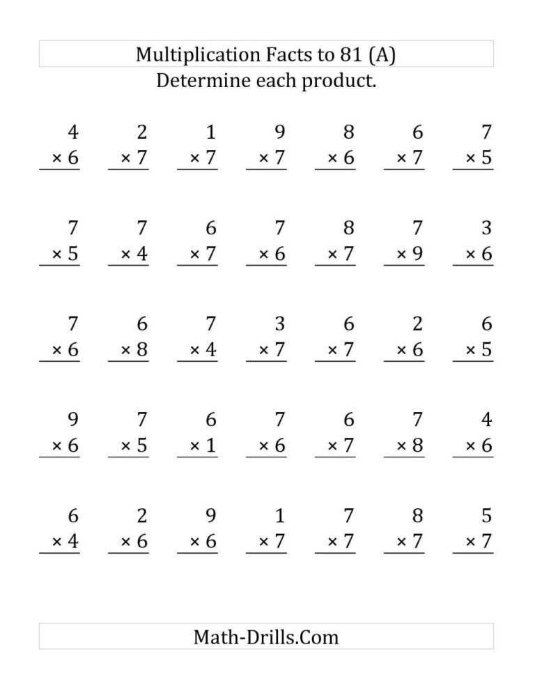 Math Drills Multiplication By 9