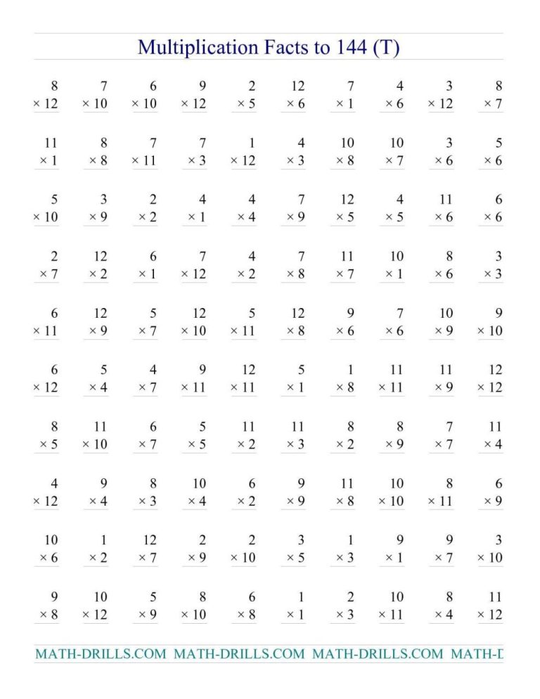 Math Drills Multiplication By 7