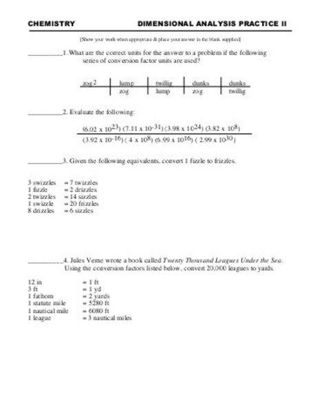 Chemistry Dimensional Analysis Worksheet 2