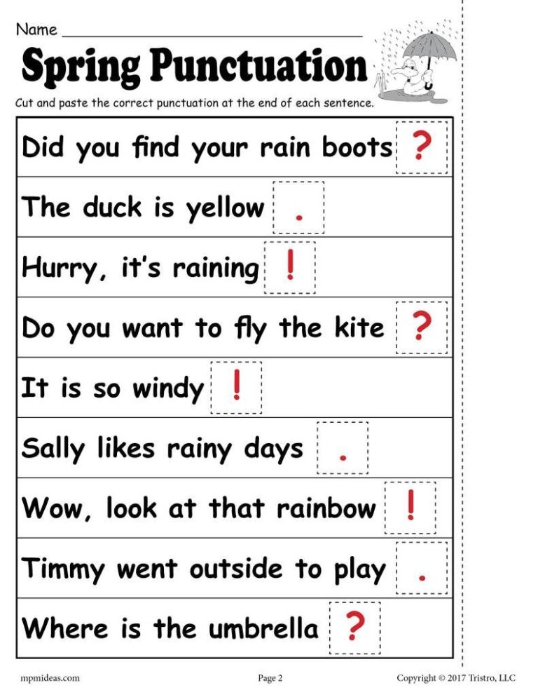 2nd Grade Grade 1 Punctuation Worksheets