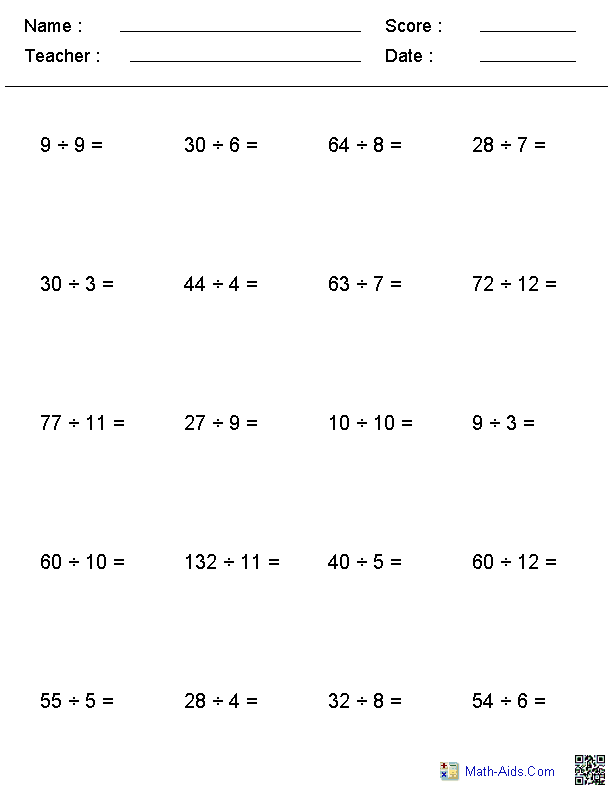 Printable 3rd Grade Math Worksheets Division