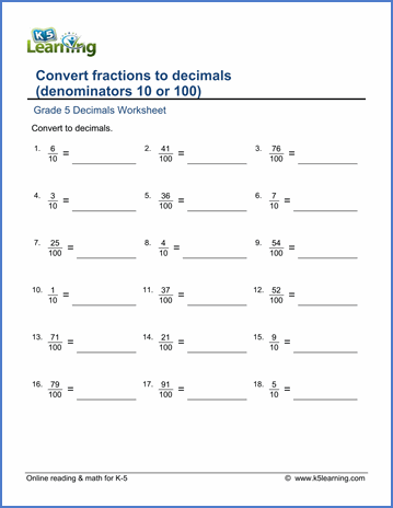 5th Grade Math Worksheets Fractions And Decimals