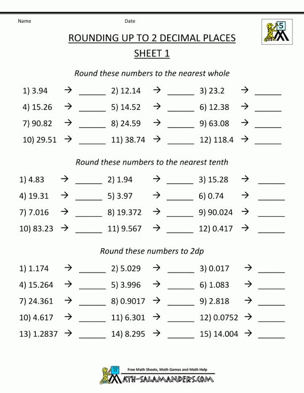 Printable 5th Grade Math Worksheets Decimals