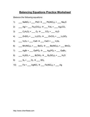 Balancing Chemical Equations Worksheet Grade 10 Answer Key