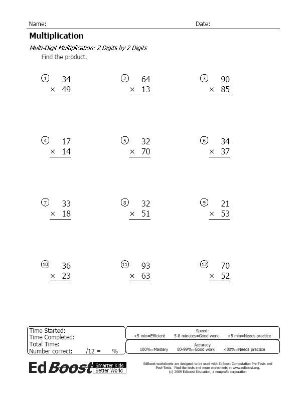 2 Digit Multiplication Worksheets Printable