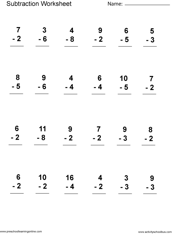 Free Subtraction Worksheets For 1st Grade