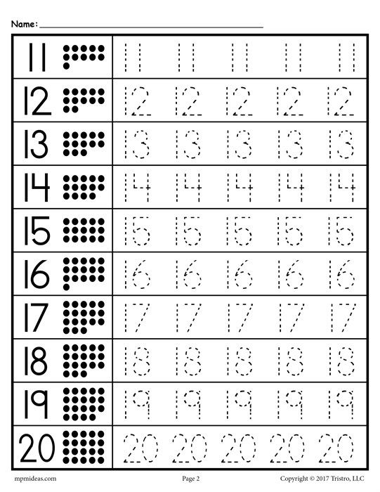 Preschool Worksheets Numbers 1-20