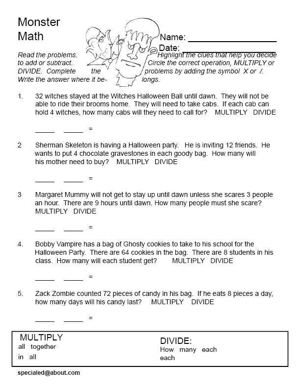 4th Grade Math Worksheets Division Word Problems