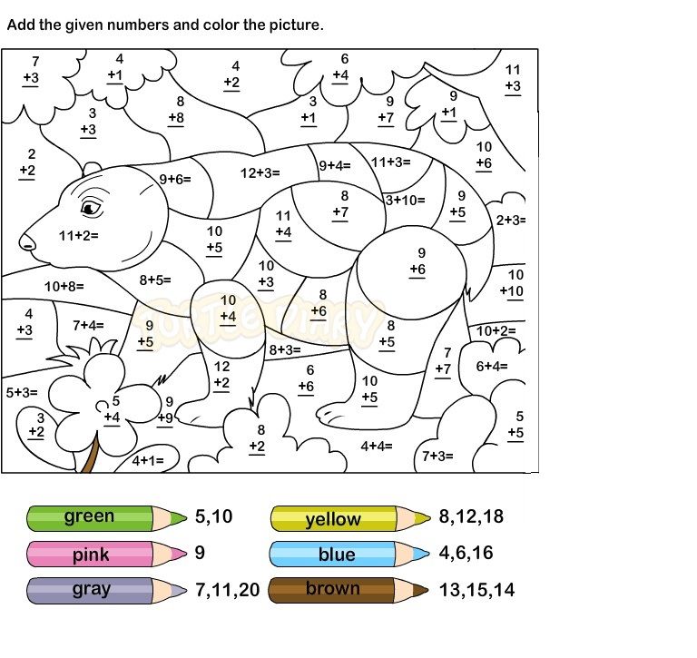 Addition Worksheets For Grade 1 Coloring