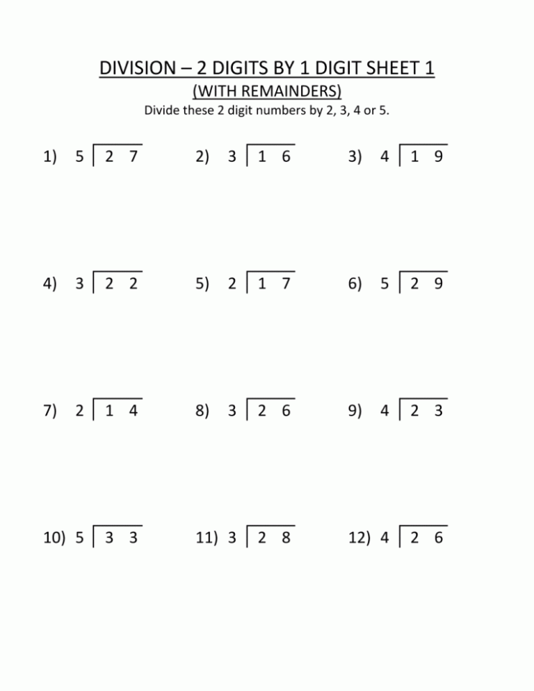 Division 3rd Grade Math Worksheets Pdf