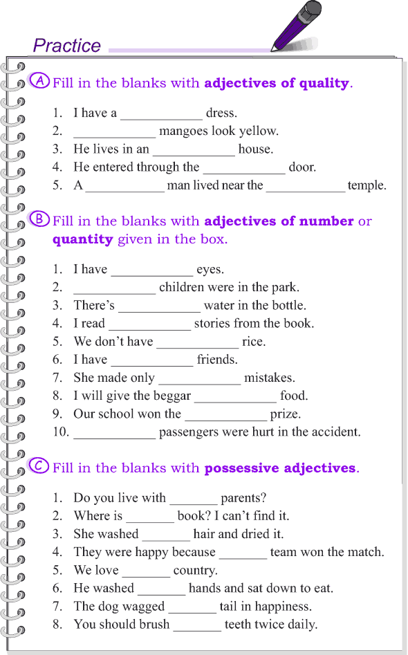 English Worksheets For Grade 4 Adjectives