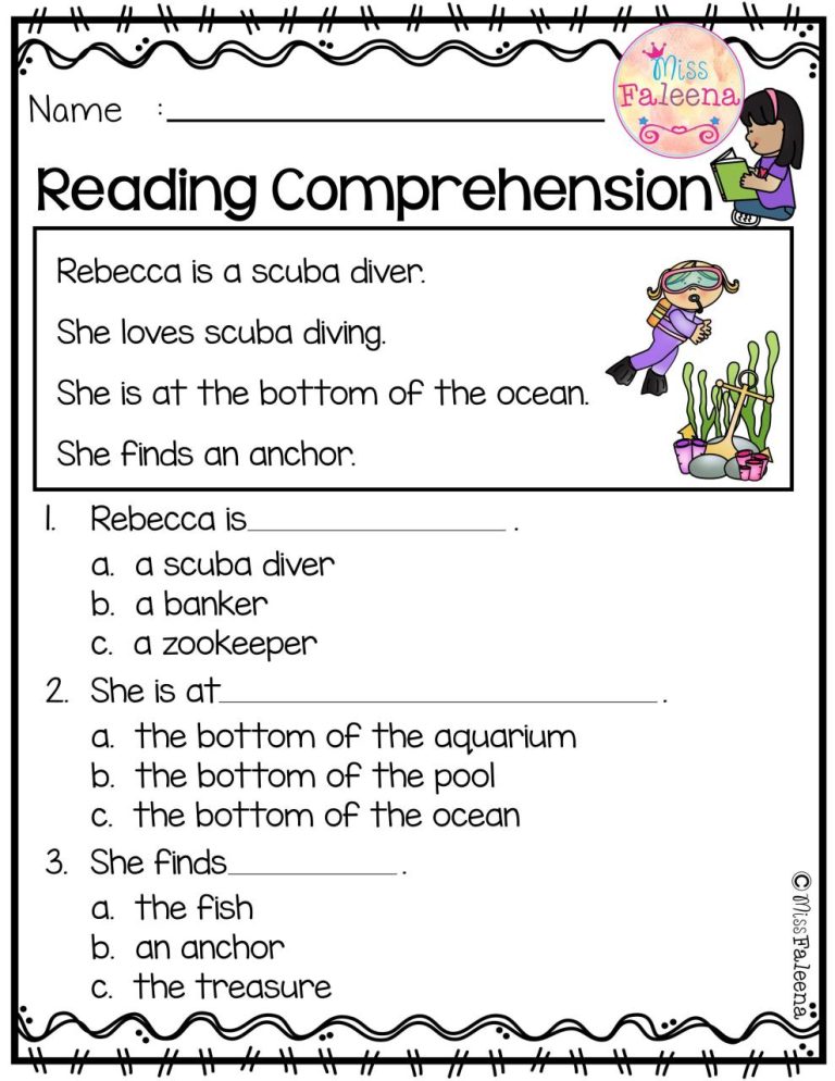 Kindergarten Worksheets Reading Comprehension