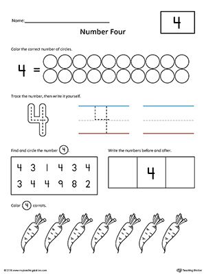 Preschool Worksheets Numbers 4