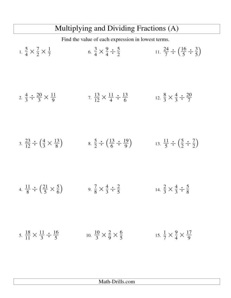 Multiplication And Division Worksheets Pdf