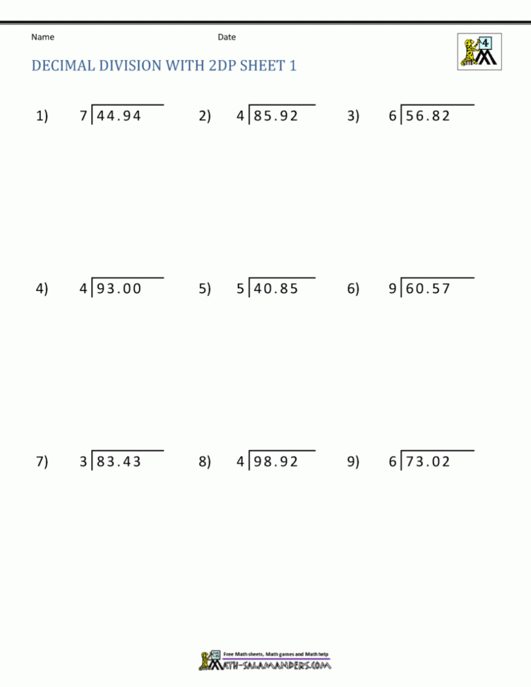 Sixth Grade Division Worksheets Grade 6