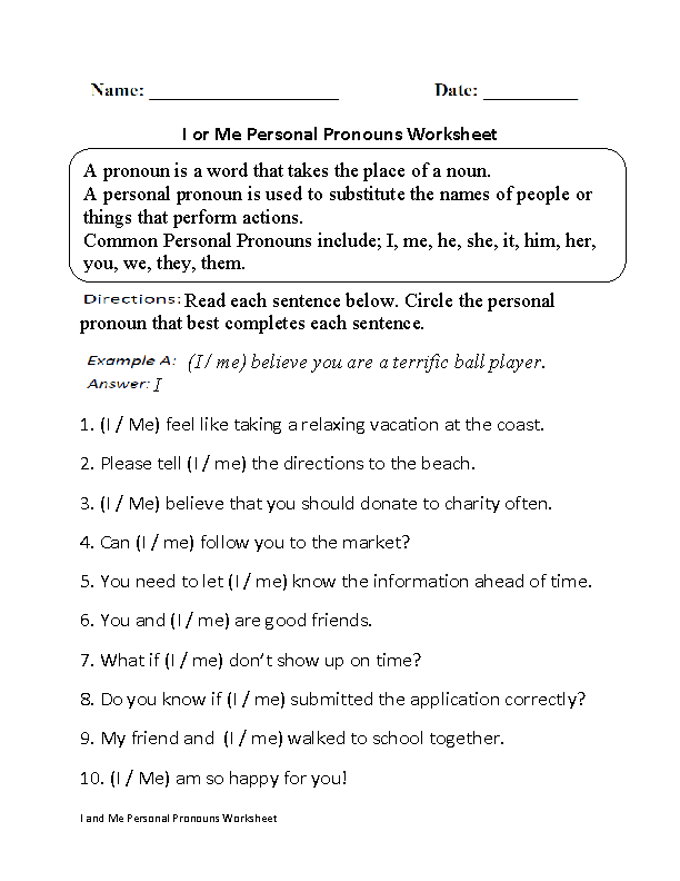 Personal Pronouns Worksheet For Grade 1